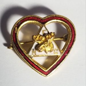 Vintage Loyal Order of the Moose lodge pin red heart gold tone lapel